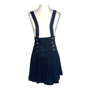 Four Corners Vintage 80s Pleated Knit Overalls Black Dress Gold Accent Buttons